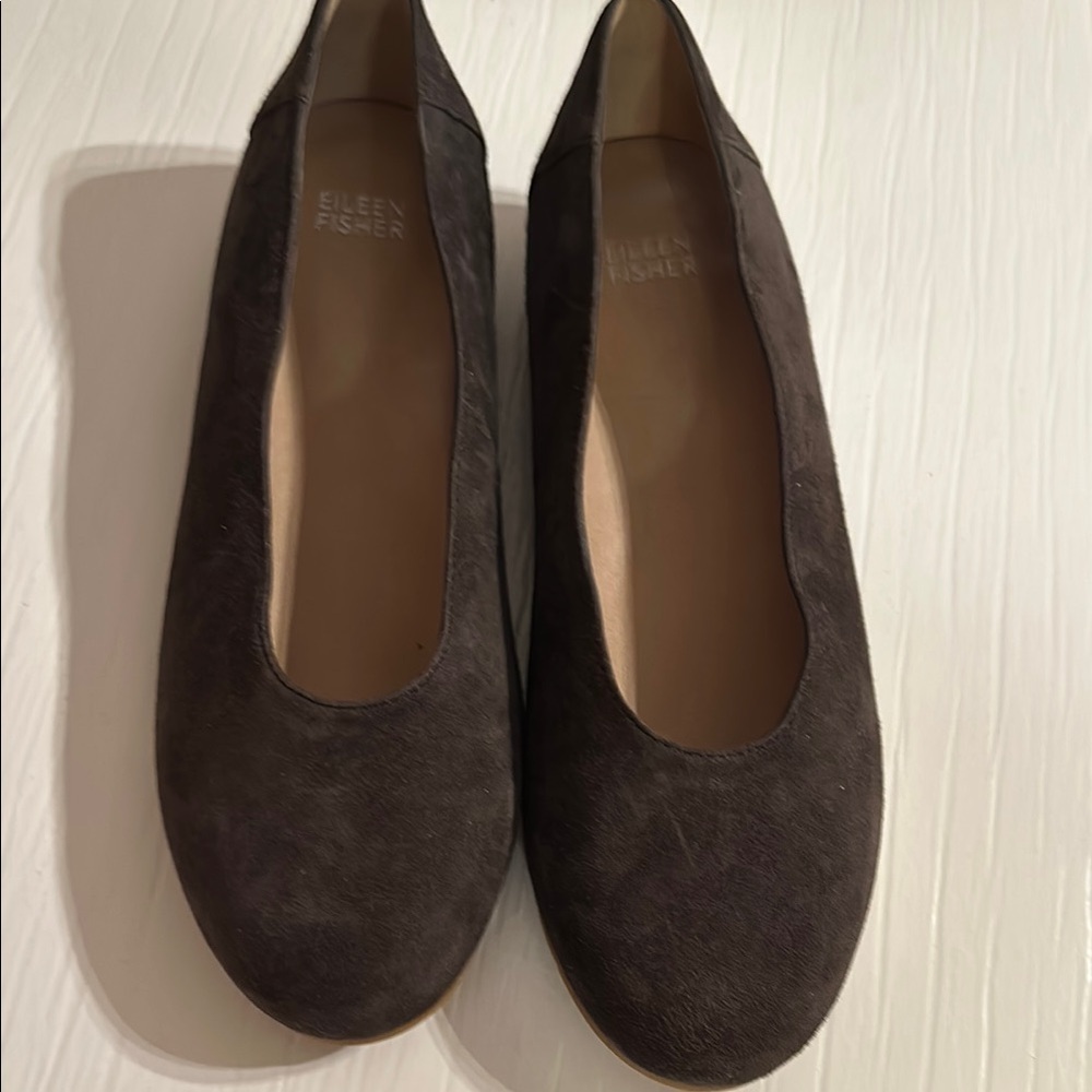 Eileen Fisher Chocolate Brown Suede Round-Toe Flats
